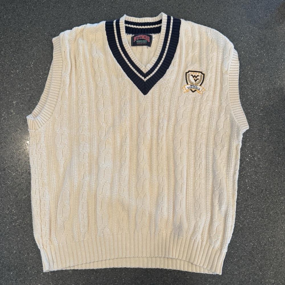 Vintage Nutmeg West Virginia Cableknit Tennis Vest Large‎